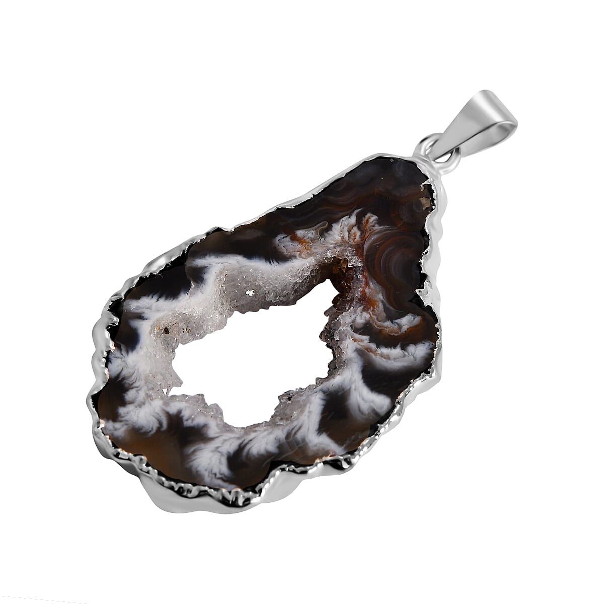 Agate 20.00 ctw Pendant without Chain in Silvertone