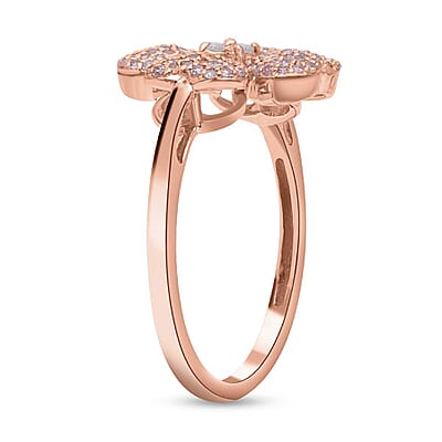 Natural Pink and White Diamond Four Leaf Clover Ring in Vermeil Rose Gold Over Sterling Silver (Size 10.0) 0.50 ctw
