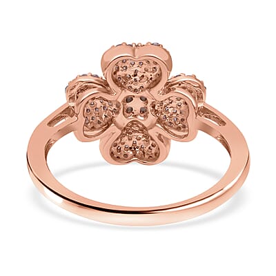 Natural Pink and White Diamond Four Leaf Clover Ring in Vermeil Rose Gold Over Sterling Silver (Size 10.0) 0.50 ctw