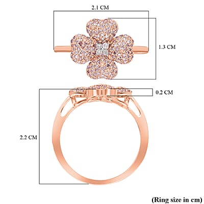 Natural Pink and White Diamond Four Leaf Clover Ring in Vermeil Rose Gold Over Sterling Silver (Size 10.0) 0.50 ctw