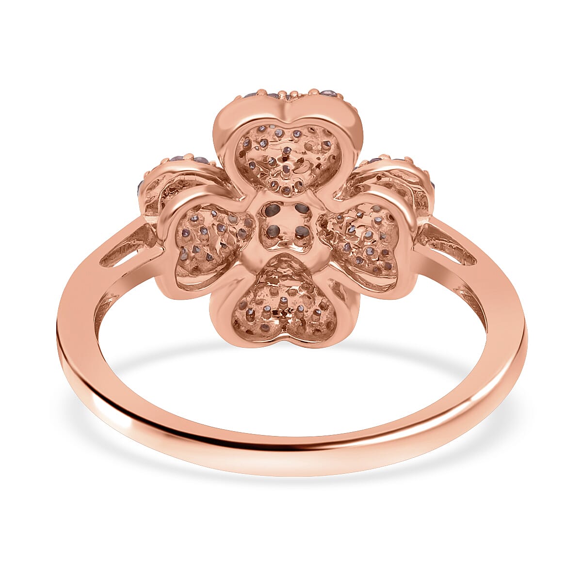 Natural Pink and White Diamond Four Leaf Clover Ring in Vermeil Rose Gold Over Sterling Silver (Size 6.0) 0.50 ctw image number 4