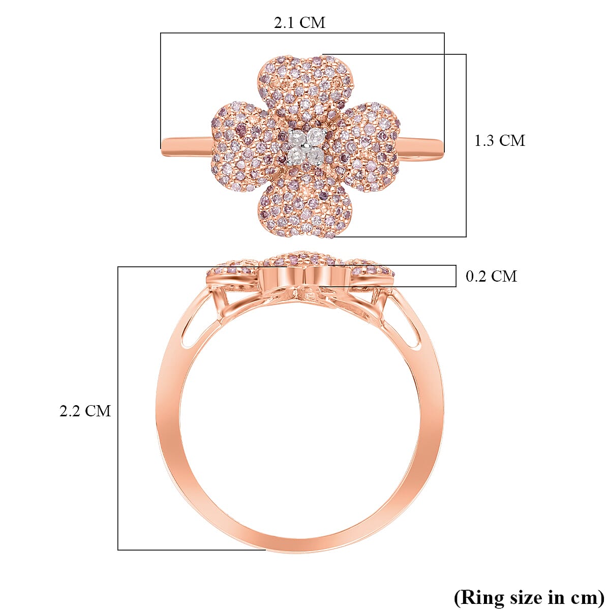 Natural Pink and White Diamond Four Leaf Clover Ring in Vermeil Rose Gold Over Sterling Silver (Size 6.0) 0.50 ctw image number 5