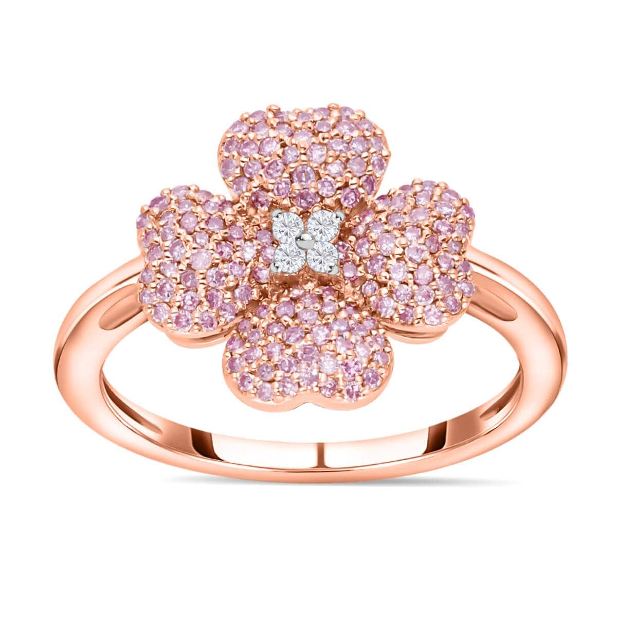 Natural Pink and White Diamond Four Leaf Clover Ring in Vermeil Rose Gold Over Sterling Silver (Size 8.0) 0.50 ctw image number 0