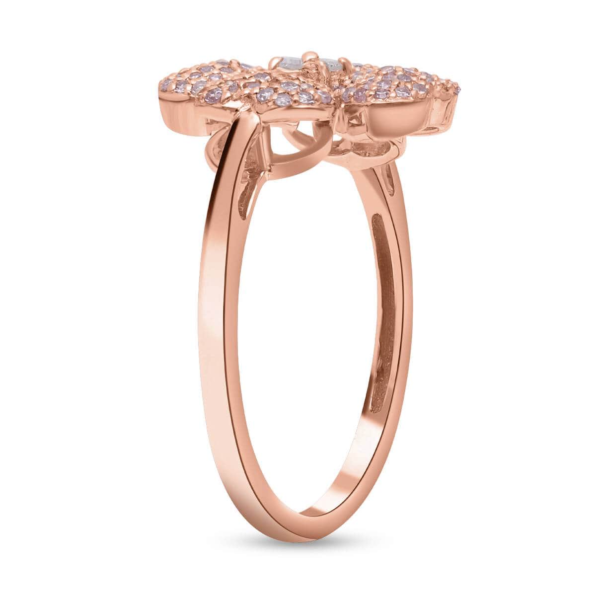 Natural Pink and White Diamond Four Leaf Clover Ring in Vermeil Rose Gold Over Sterling Silver (Size 8.0) 0.50 ctw image number 3