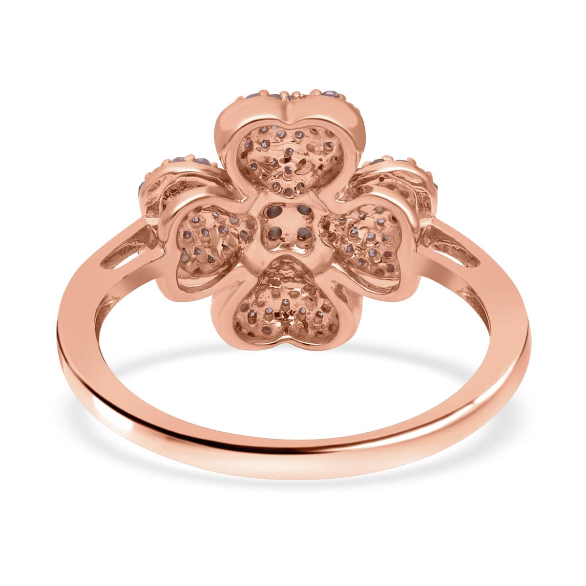 Natural Pink and White Diamond Four Leaf Clover Ring in Vermeil Rose Gold Over Sterling Silver (Size 8.0) 0.50 ctw image number 4