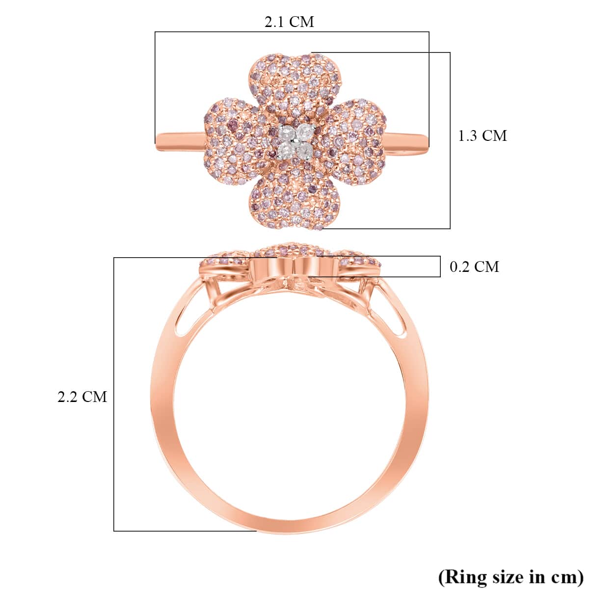 Natural Pink and White Diamond Four Leaf Clover Ring in Vermeil Rose Gold Over Sterling Silver (Size 8.0) 0.50 ctw image number 5