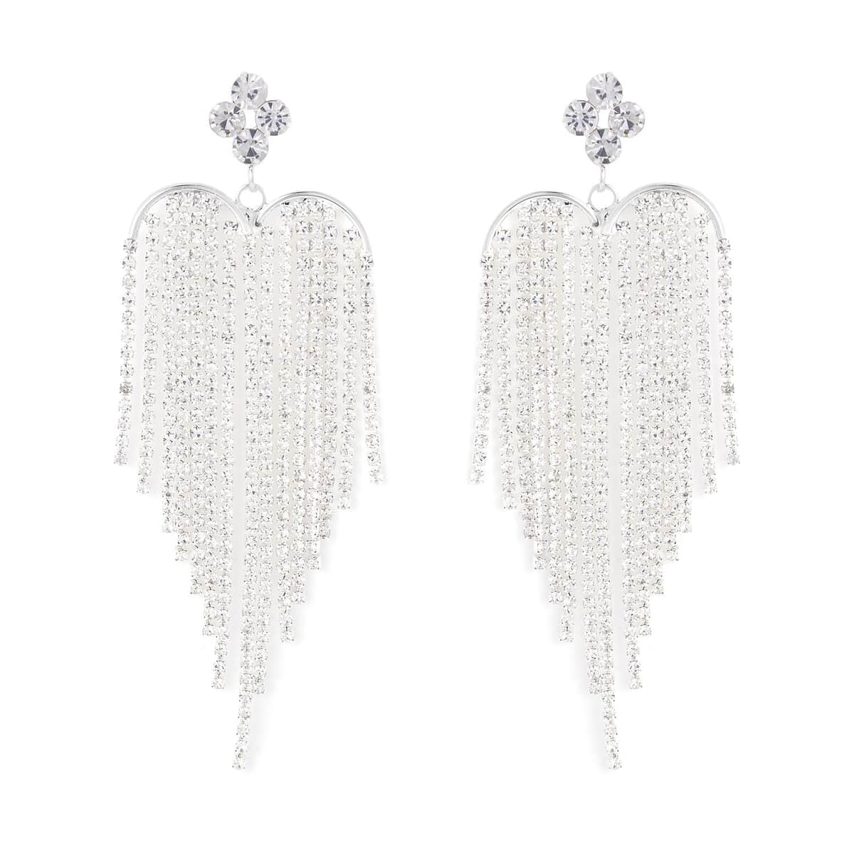 White Austrian Crystal Chandelier Earrings in Silvertone and Stainless Steel image number 0