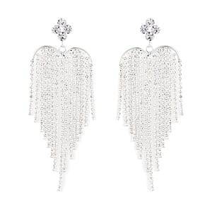 White Austrian Crystal Chandelier Earrings in Silvertone and Stainless Steel , Tarnish-Free, Waterproof, Sweat Proof Jewelry
