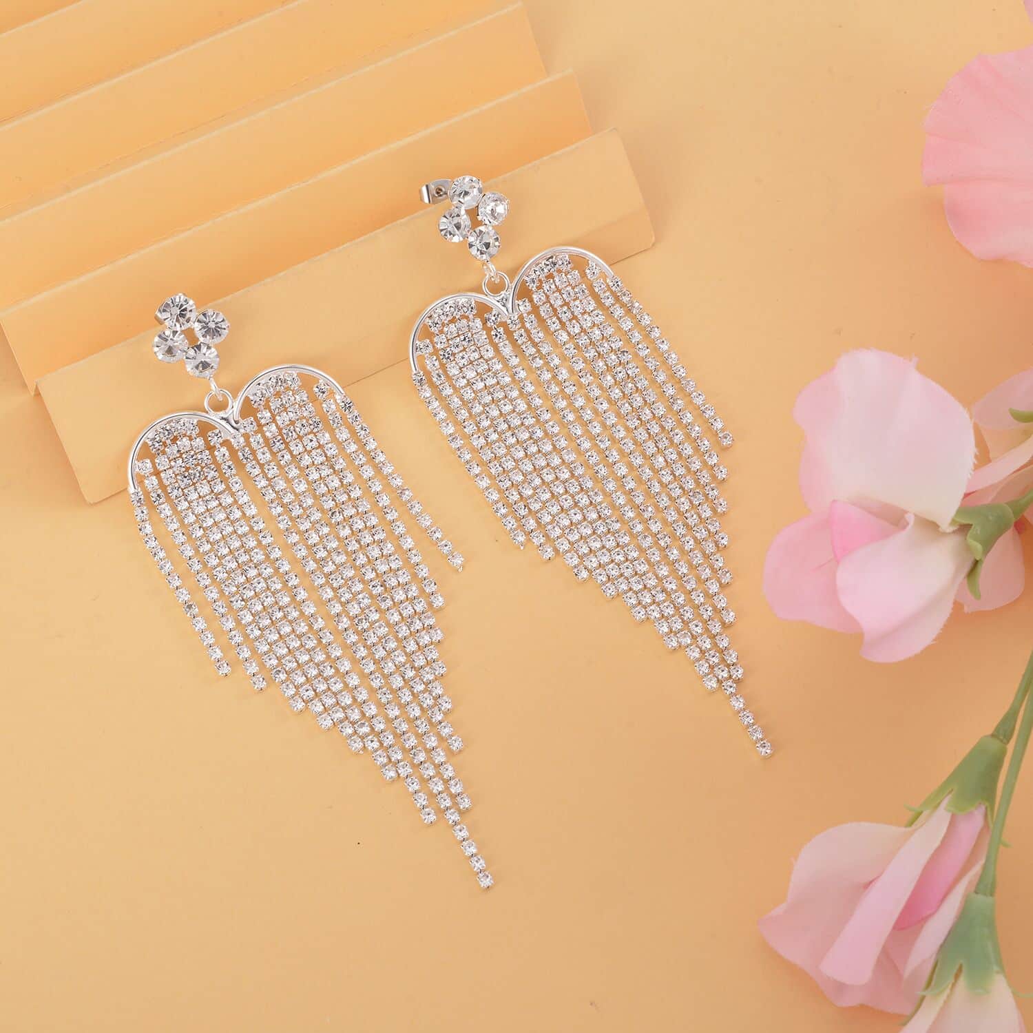 Buy White Austrian Crystal Chandelier Earrings in Silvertone and