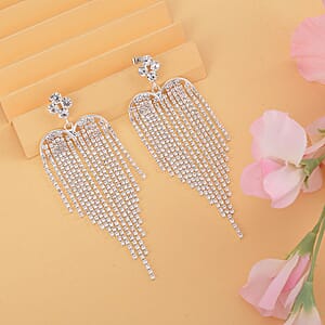 White Austrian Crystal Chandelier Earrings in Silvertone and Stainless Steel , Tarnish-Free, Waterproof, Sweat Proof Jewelry
