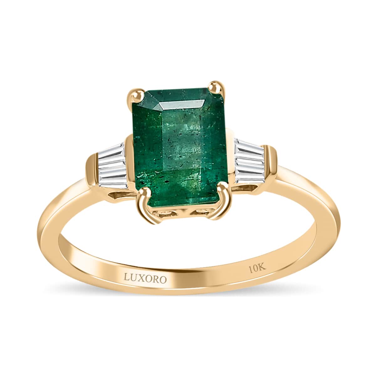 Luxoro 10K Yellow Gold AAA Kagem Zambian Emerald and G-H I3 Diamond Ring (Size 10.0) 2.00 ctw image number 0