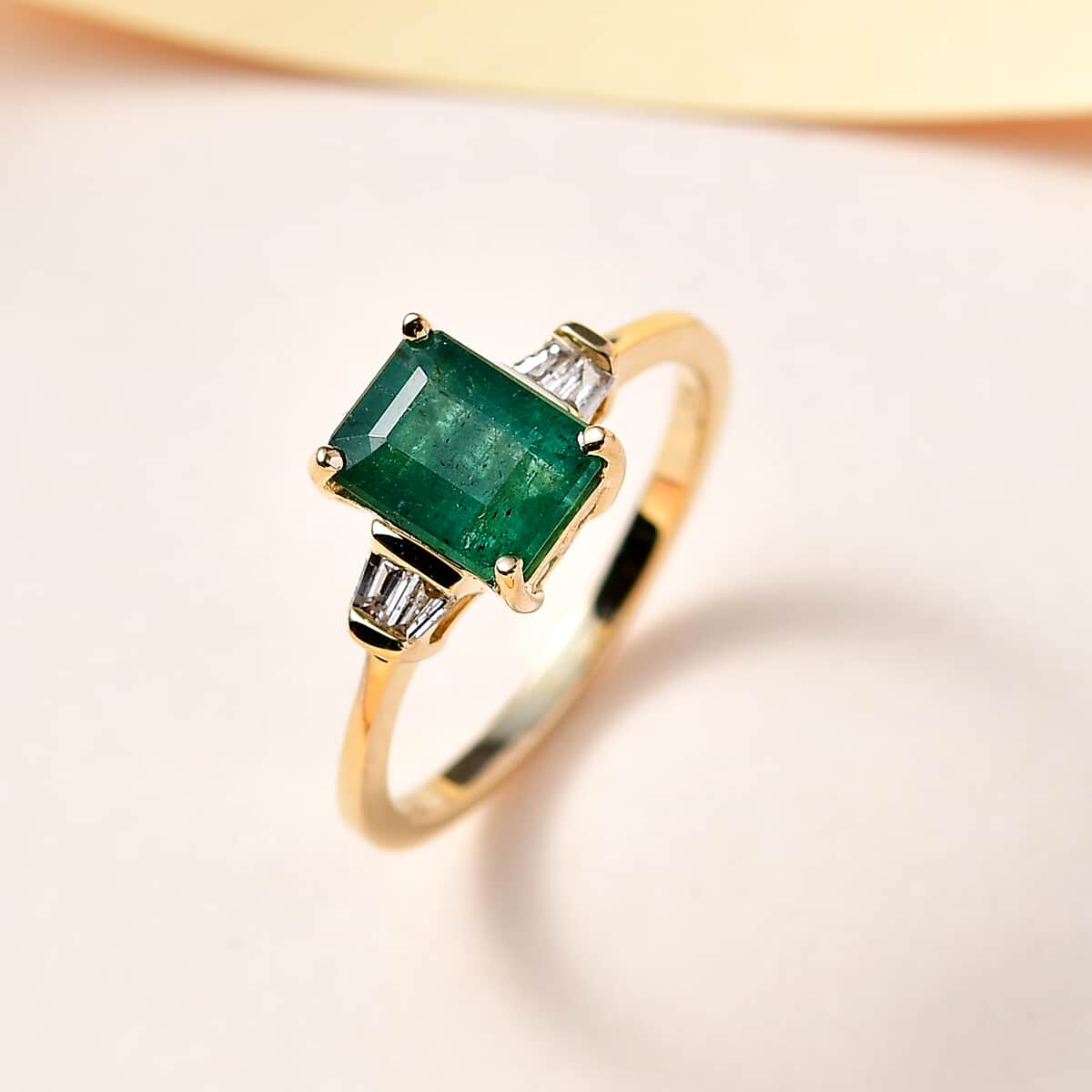 Luxoro 10K Yellow Gold AAA Kagem Zambian Emerald and G-H I3 Diamond Ring (Size 10.0) 1.70 ctw image number 1