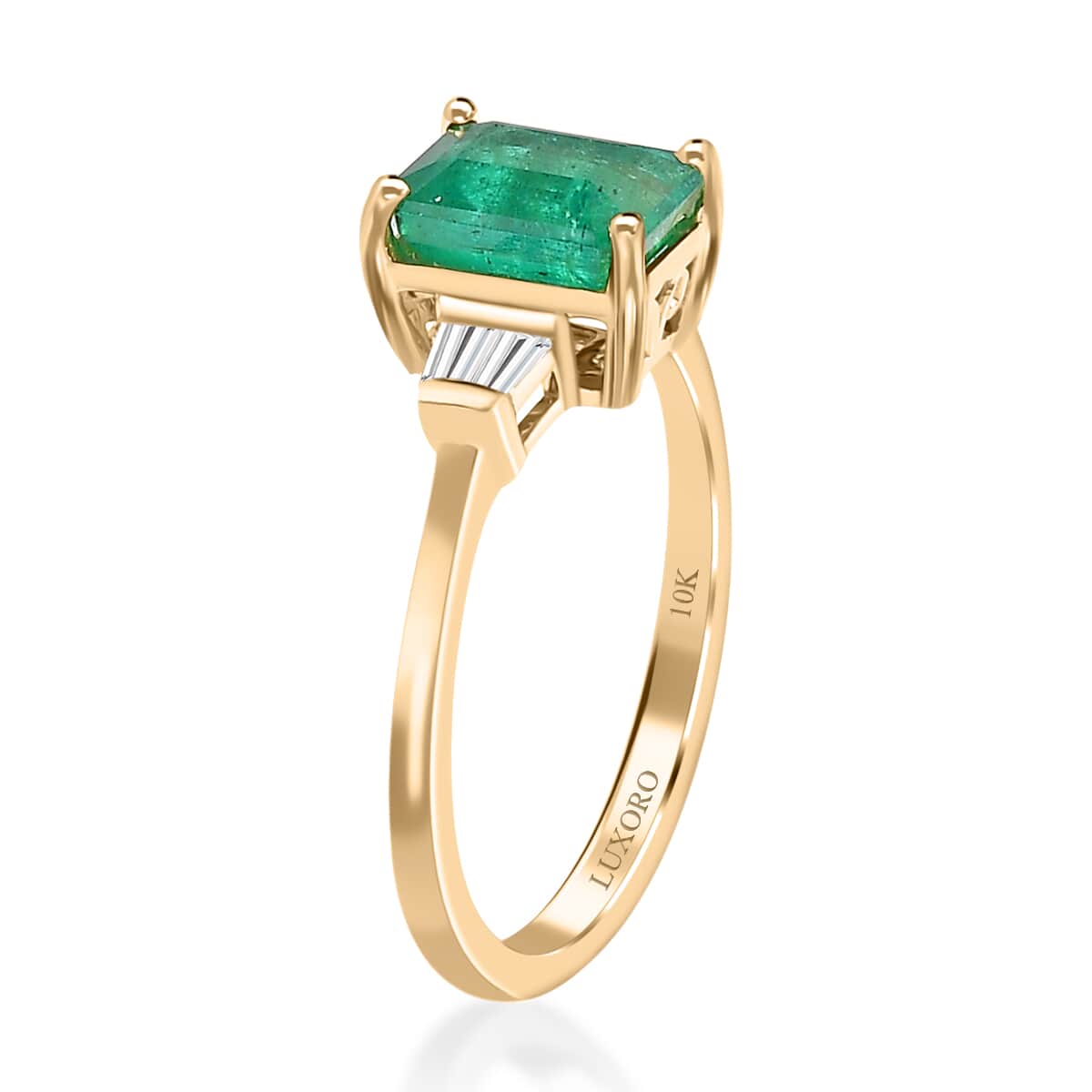 Luxoro 10K Yellow Gold AAA Kagem Zambian Emerald and G-H I3 Diamond Ring (Size 10.0) 1.70 ctw image number 3