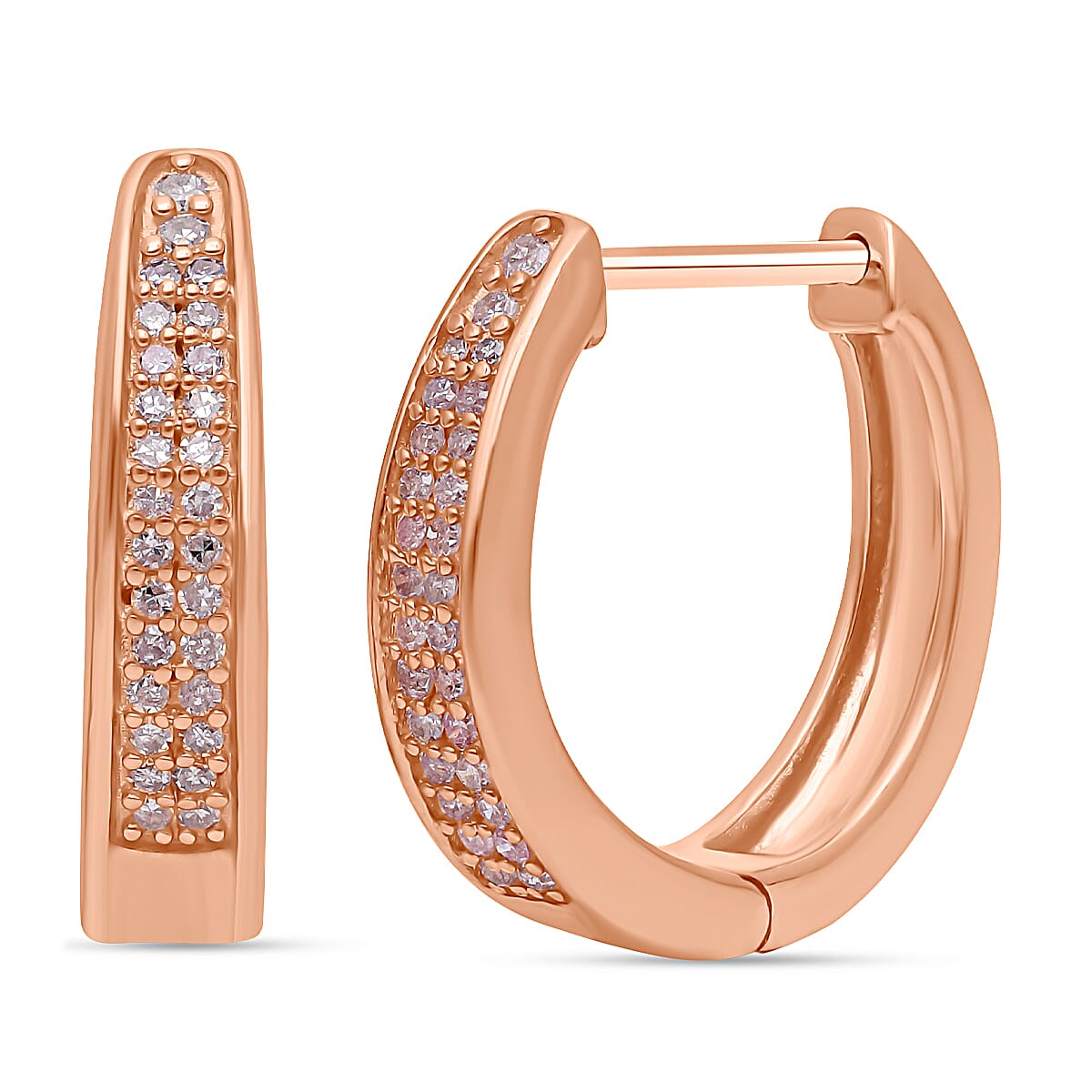Natural Pink Diamond I3 Hoop Earrings in Vermeil Rose Gold Over Sterling Silver 0.25 ctw image number 3