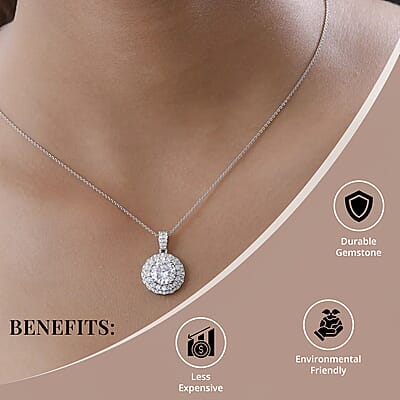 Moissanite Double Halo Pendant in Platinum Over Sterling Silver 3.50 ctw