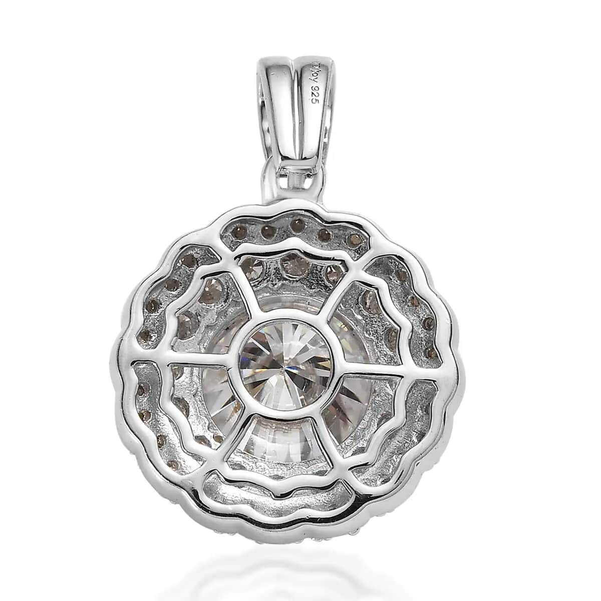 TLV Moissanite (Rnd 9mm) Halo Pendant in Platinum Over Sterling Silver 3.50 ctw image number 5