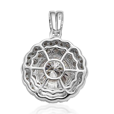 Moissanite Double Halo Pendant in Platinum Over Sterling Silver 3.50 ctw