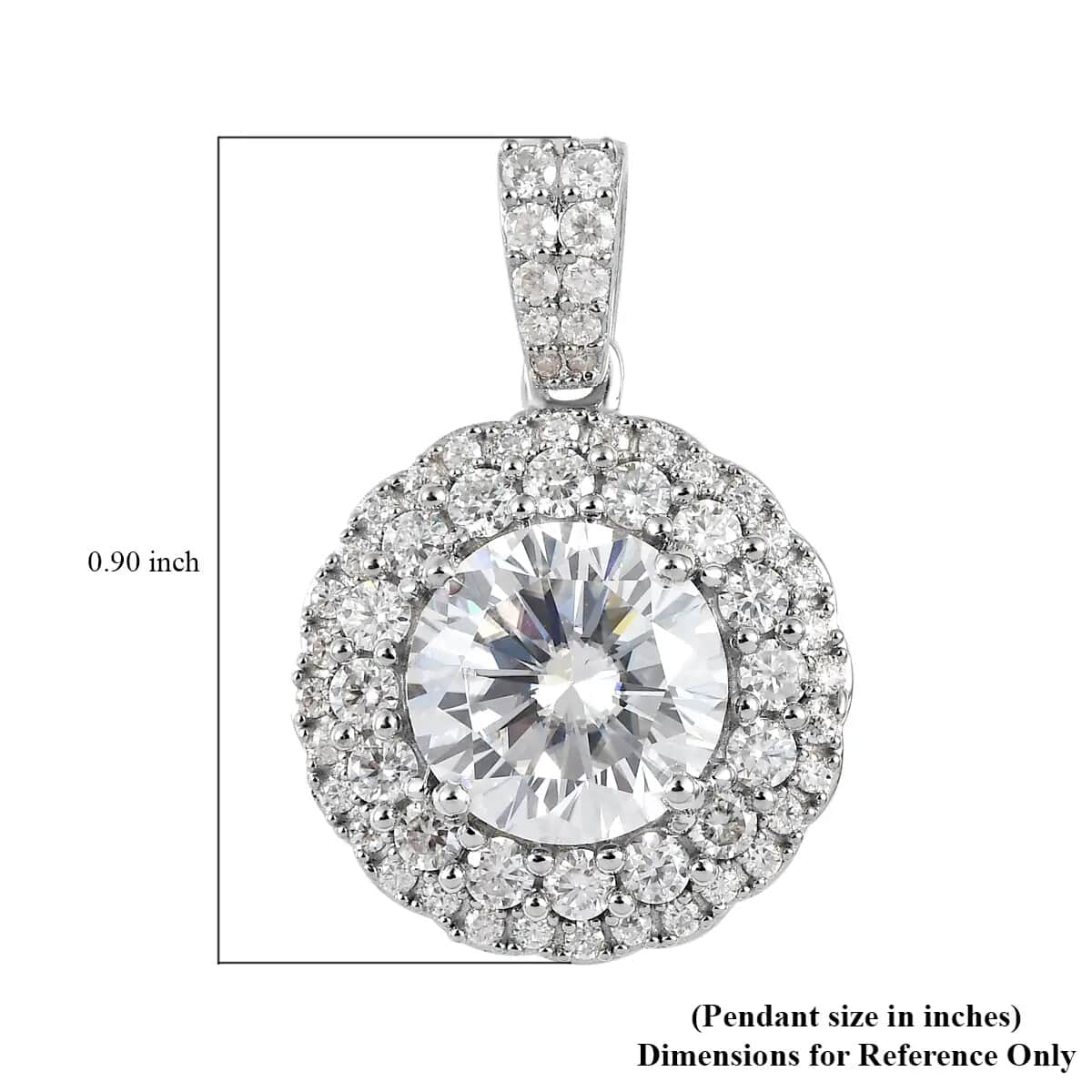 TLV Moissanite (Rnd 9mm) Halo Pendant in Platinum Over Sterling Silver 3.50 ctw image number 6