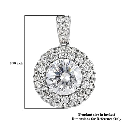 Moissanite Double Halo Pendant in Platinum Over Sterling Silver 3.50 ctw