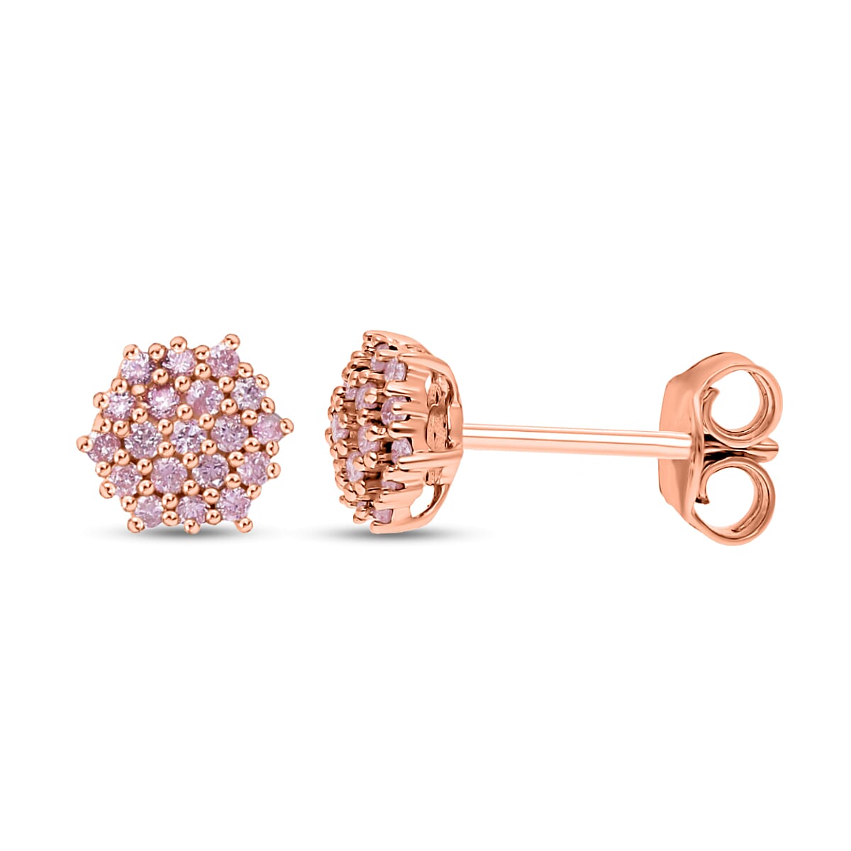 Natural Pink Diamond I3 Stud Earrings in Vermeil Rose Gold Over Sterling Silver 0.25 ctw image number 3