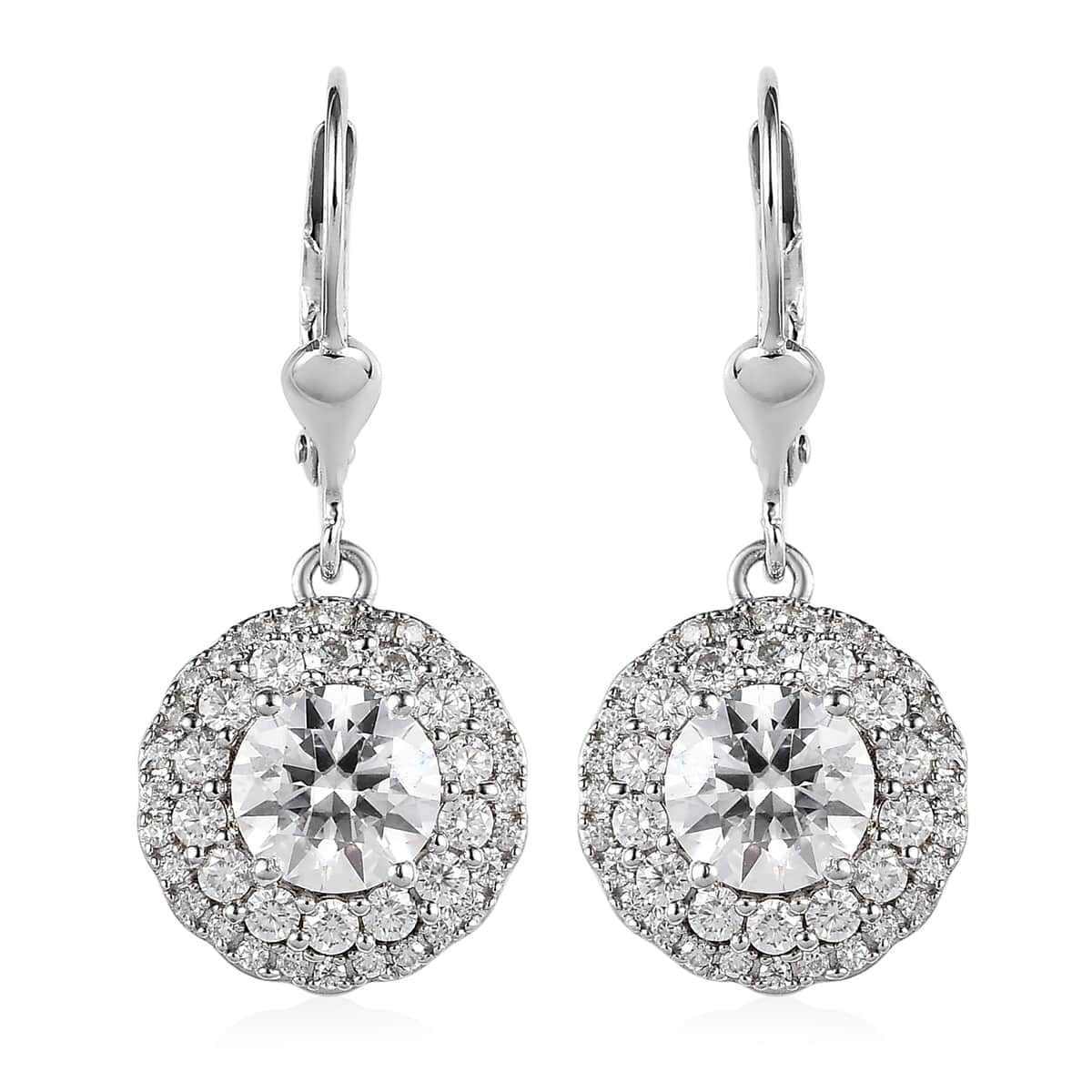 TLV Moissanite (Rnd 6.5mm) Lever Back Earrings in Platinum Over Sterling Silver 2.85 ctw image number 0