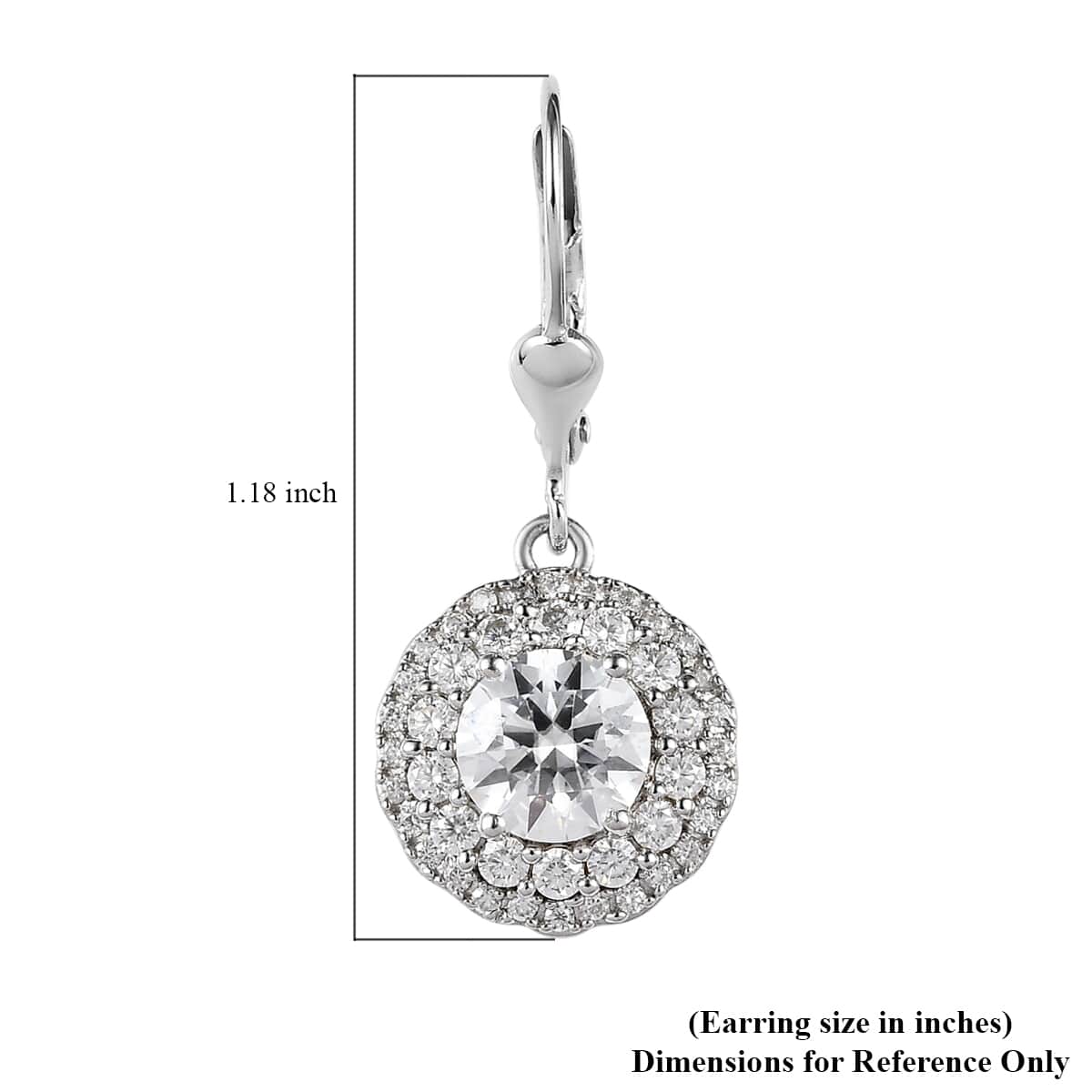 TLV Moissanite (Rnd 6.5mm) Lever Back Earrings in Platinum Over Sterling Silver 2.85 ctw image number 4