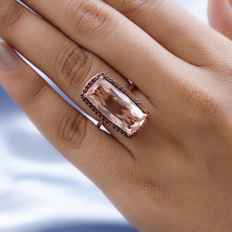 Morganique Quartz (Triplet) and Coffee Zircon Halo Ring in Vermeil Rose Gold Over Sterling Silver (Size 10.0) 13.15 ctw