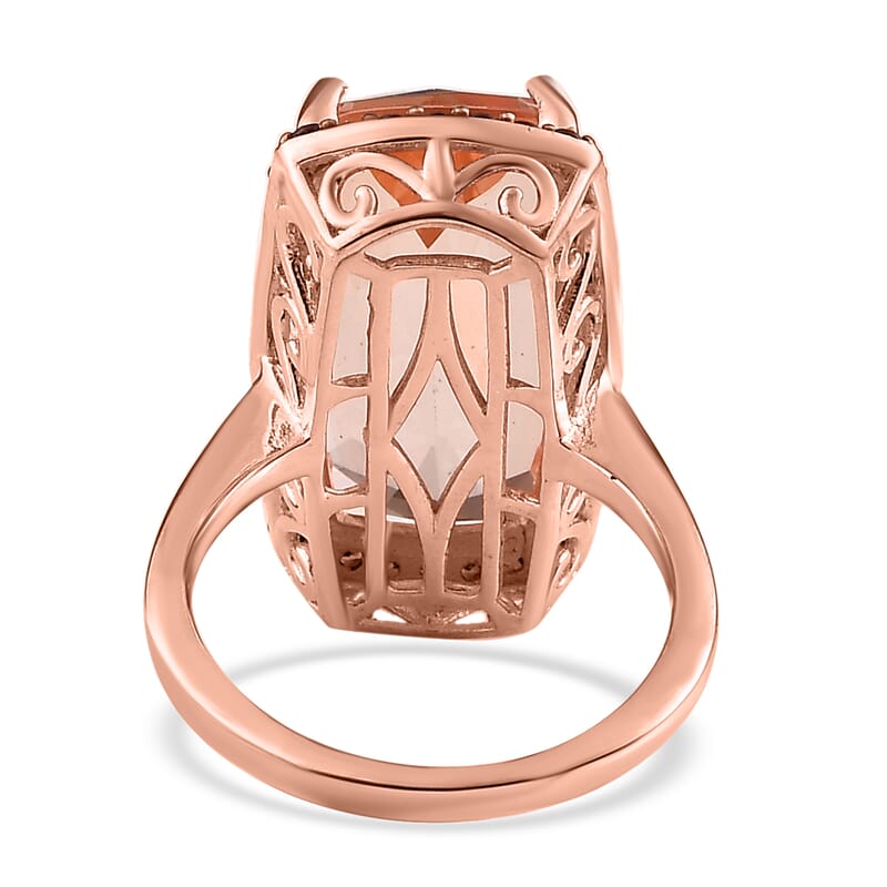 Morganique Quartz (Triplet) and Coffee Zircon Halo Ring in Vermeil Rose Gold Over Sterling Silver (Size 10.0) 13.15 ctw