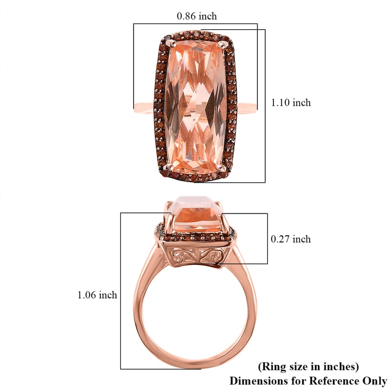 Morganique Quartz (Triplet) and Coffee Zircon Halo Ring in Vermeil Rose Gold Over Sterling Silver (Size 10.0) 13.15 ctw