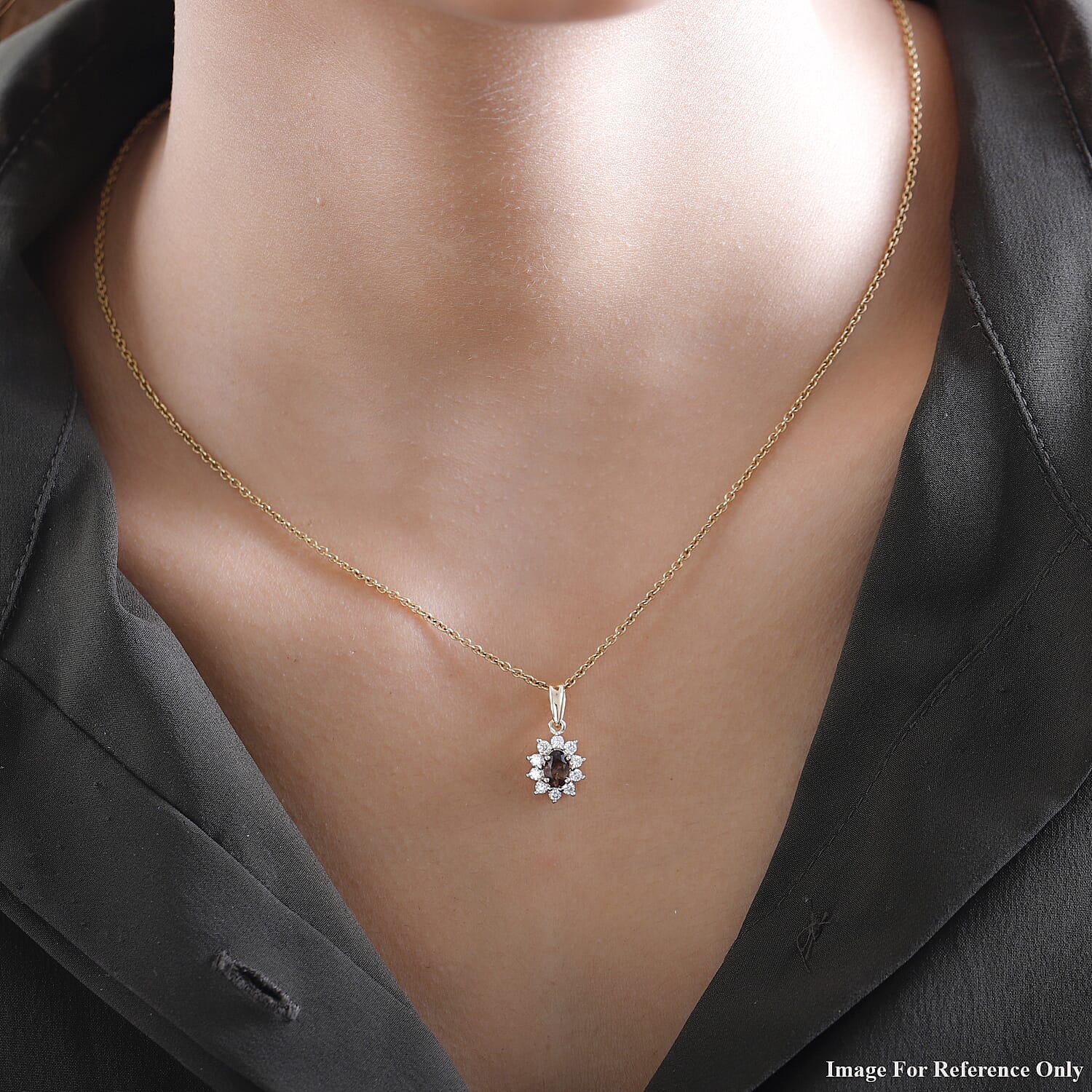 Luxoro 10K Yellow Gold Premium Bekily Color Change Garnet and Moissanite Sunburst Pendant 1.00 ctw