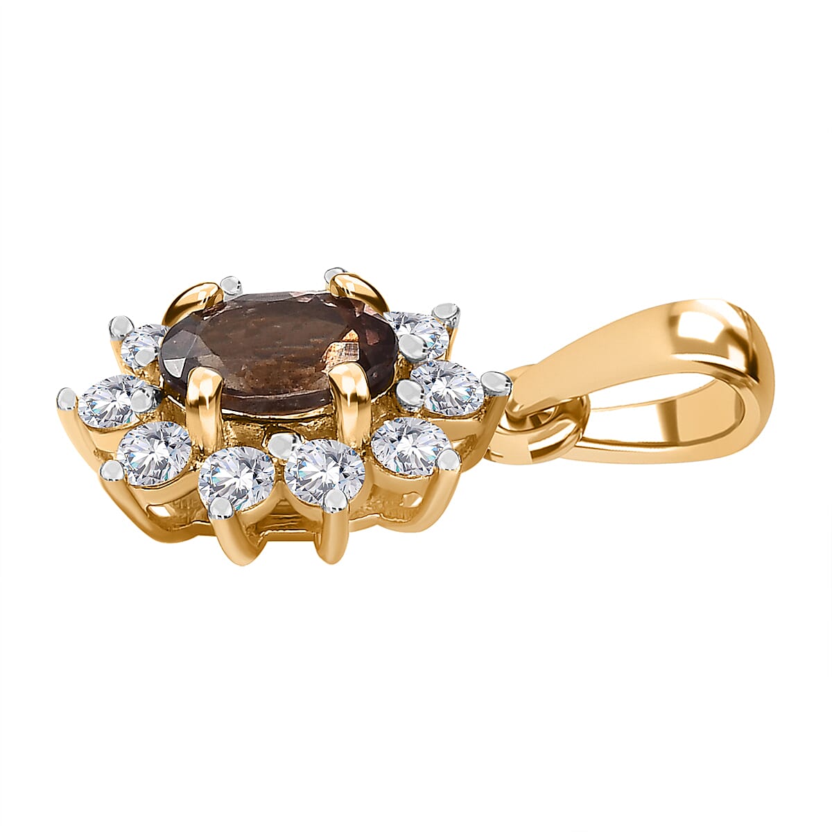 Luxoro 10K Yellow Gold Premium Bekily Color Change Garnet and Moissanite Sunburst Pendant 1.00 ctw