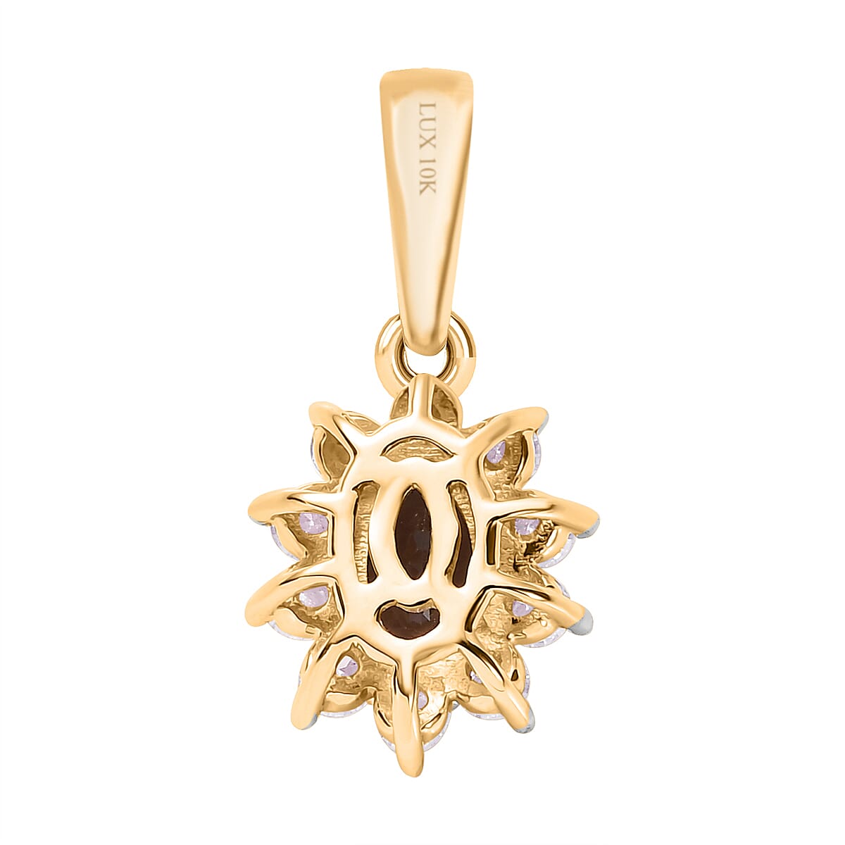 Luxoro 10K Yellow Gold Premium Bekily Color Change Garnet and Moissanite Sunburst Pendant 1.00 ctw