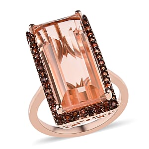 Morganique Quartz (Triplet) and Coffee Zircon Halo Ring in Vermeil Rose Gold Over Sterling Silver (Size 9.0) 15.35 ctw