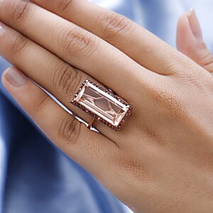 Morganique Quartz (Triplet) and Coffee Zircon Halo Ring in Vermeil Rose Gold Over Sterling Silver (Size 9.0) 15.35 ctw