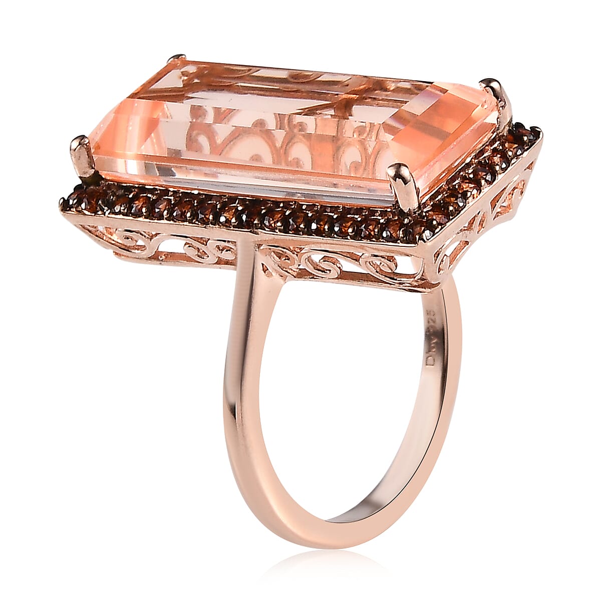 Morganique Quartz (Triplet) and Coffee Zircon Halo Ring in Vermeil Rose Gold Over Sterling Silver (Size 9.0) 15.35 ctw image number 3