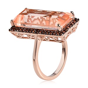 Morganique Quartz (Triplet) and Coffee Zircon Halo Ring in Vermeil Rose Gold Over Sterling Silver (Size 9.0) 15.35 ctw