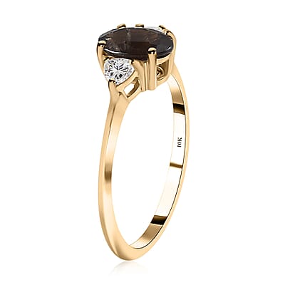 Luxoro 10K Yellow Gold Premium Bekily Color Change Garnet and Moissanite 3 Stone Ring (Size 10.0) 2.00 ctw