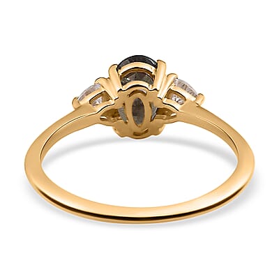Luxoro 10K Yellow Gold Premium Bekily Color Change Garnet and Moissanite 3 Stone Ring (Size 10.0) 2.00 ctw