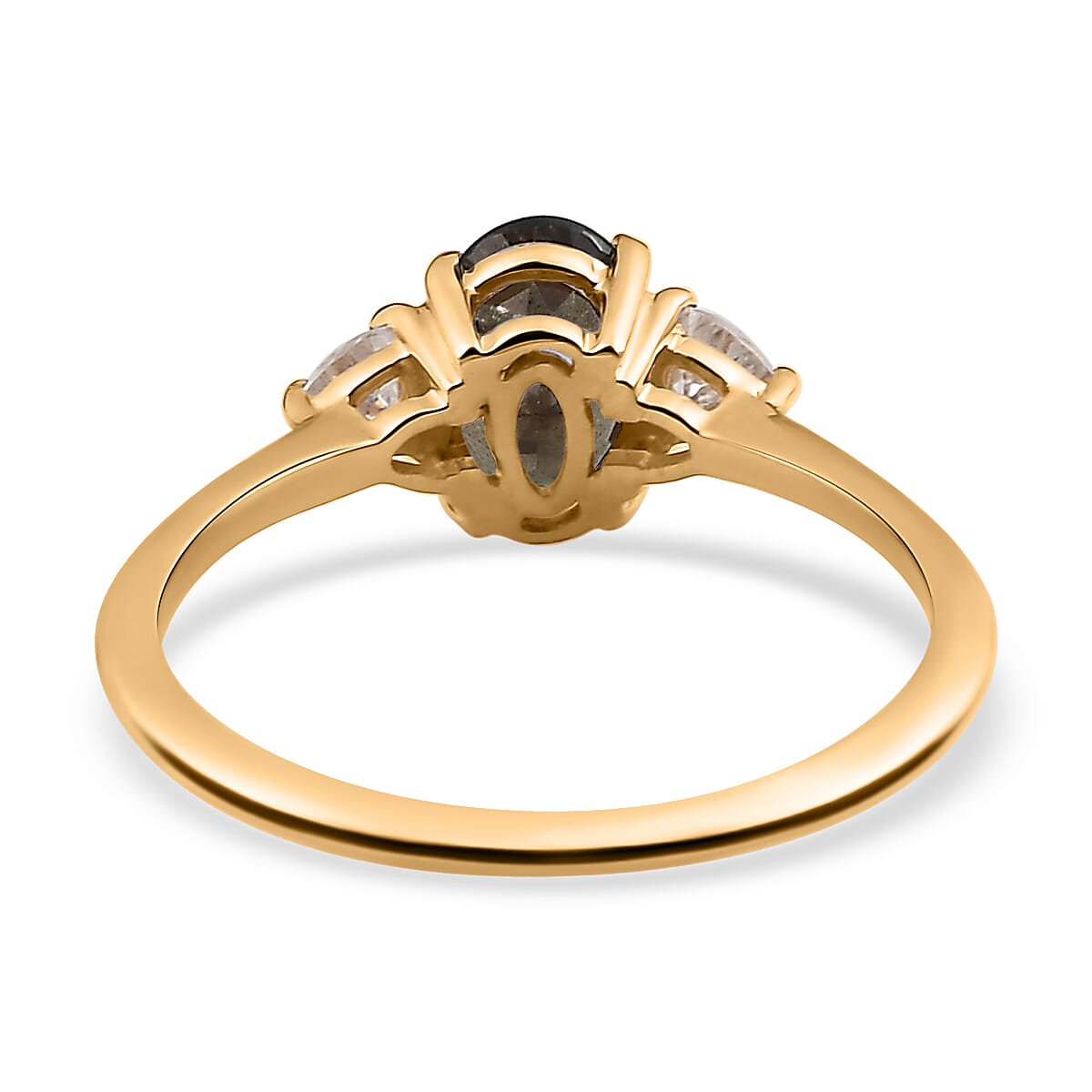 Luxoro 10K Yellow Gold Premium Bekily Color Change Garnet and Moissanite 3 Stone Ring (Size 9.0) 2.00 ctw image number 4