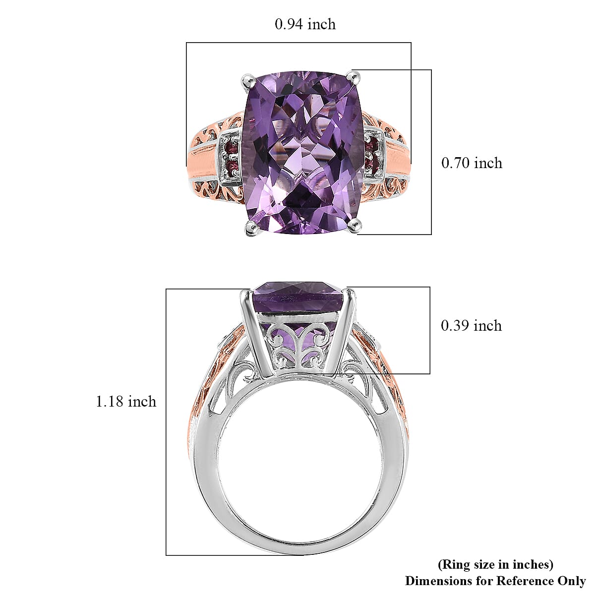 AAA Rose De France Amethyst and Anthill Garnet Ring in Vermeil Rose Gold and Platinum Over Sterling Silver (Size 10.0) 10.15 ctw