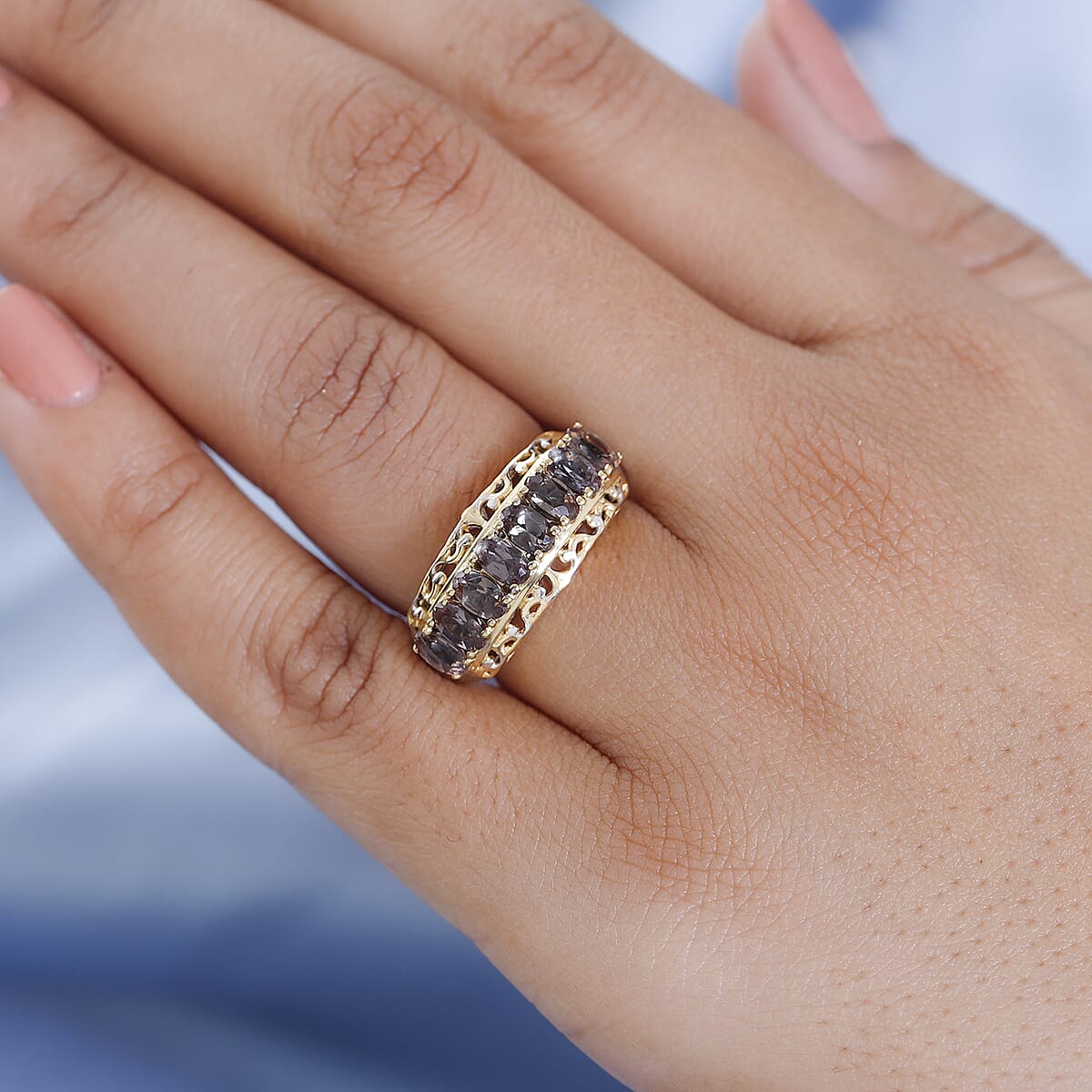 Bekily Color Change Garnet Ring in Vermeil Yellow Gold and Platinum Over Sterling Silver 2.25 ctw image number 2