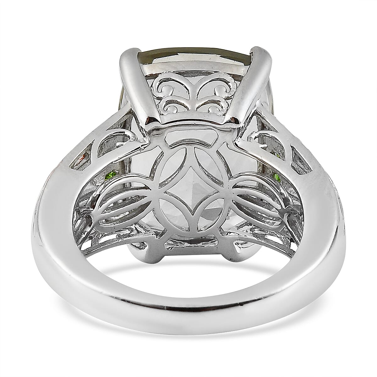 AAA Montezuma Prasiolite and Chrome Diopside Ring in Vermeil Rose Gold and Platinum Over Sterling Silver (Size 10.0) 10.40 ctw