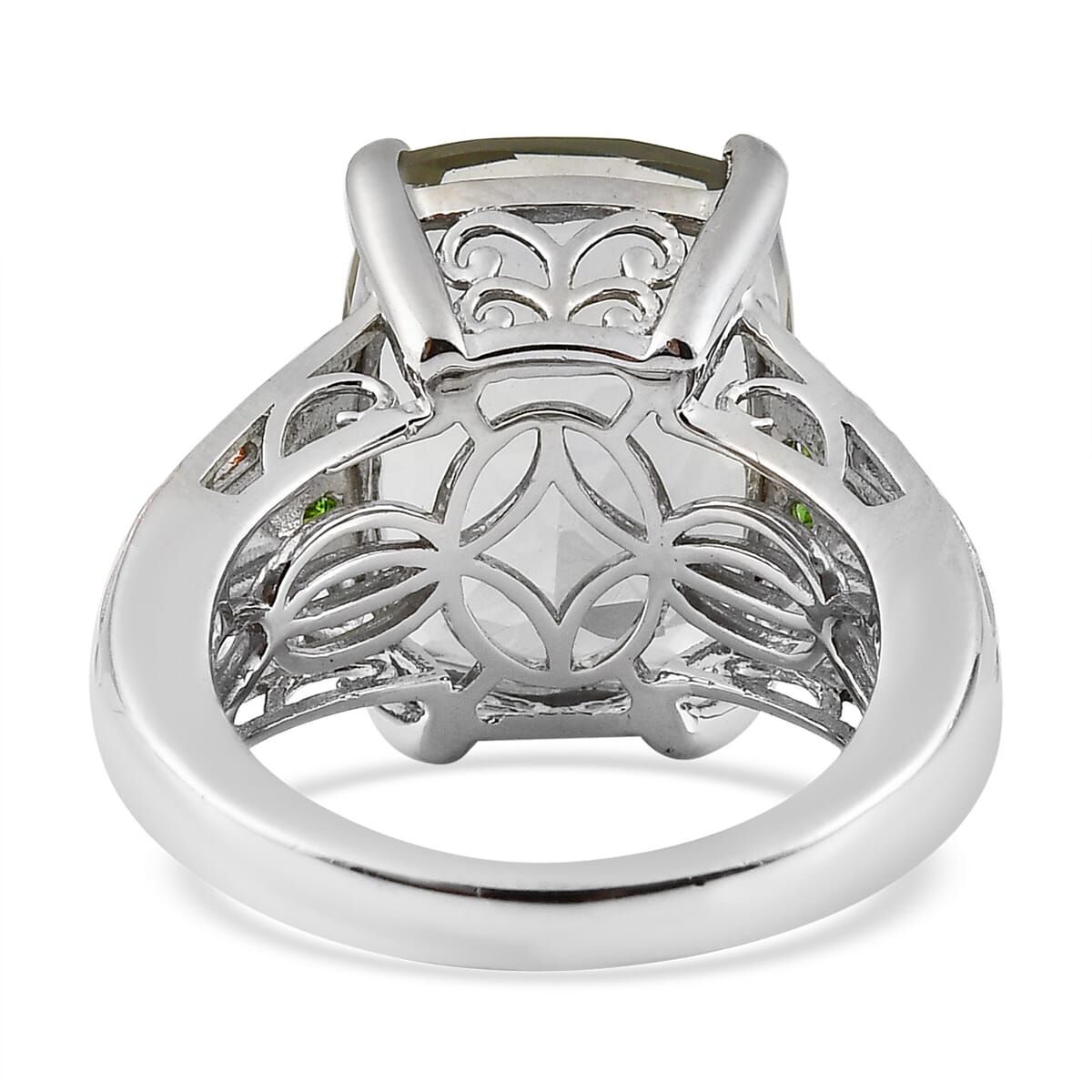AAA Montezuma Prasiolite and Chrome Diopside Ring in Vermeil Rose Gold and Platinum Over Sterling Silver 10.40 ctw image number 4