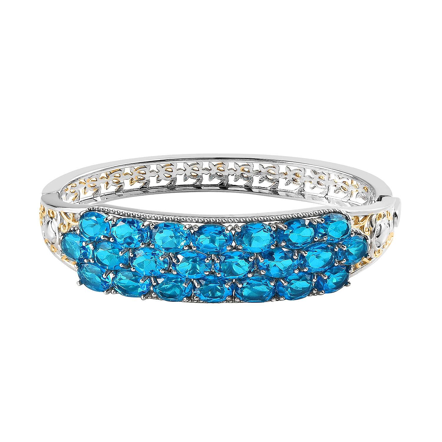 Karis Caribbean Quartz (Triplet) Bangle Bracelet in 18K YG Plated and Platinum Bond (6.50 In) 18.65 ctw