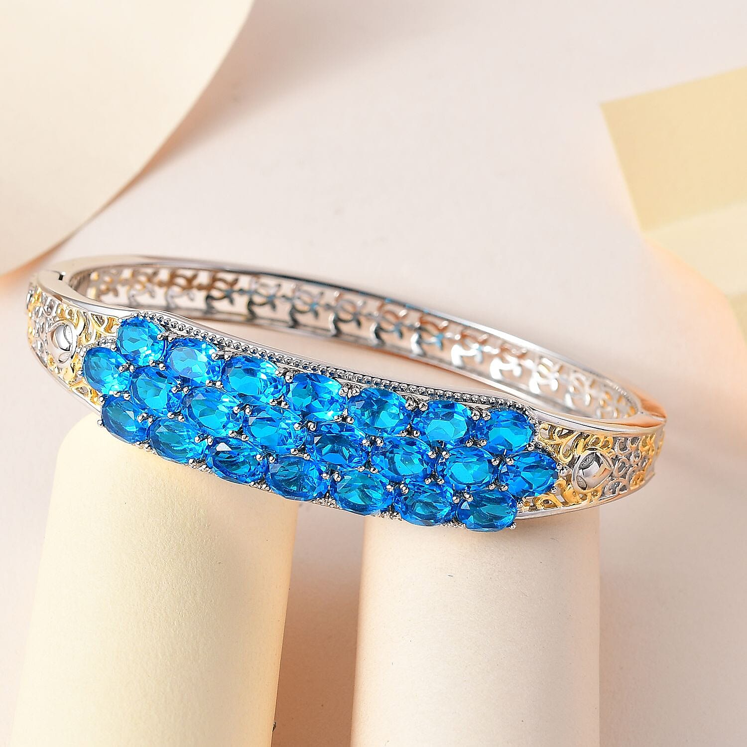 Karis Caribbean Quartz (Triplet) Bangle Bracelet in 18K YG Plated and Platinum Bond (6.50 In) 18.65 ctw