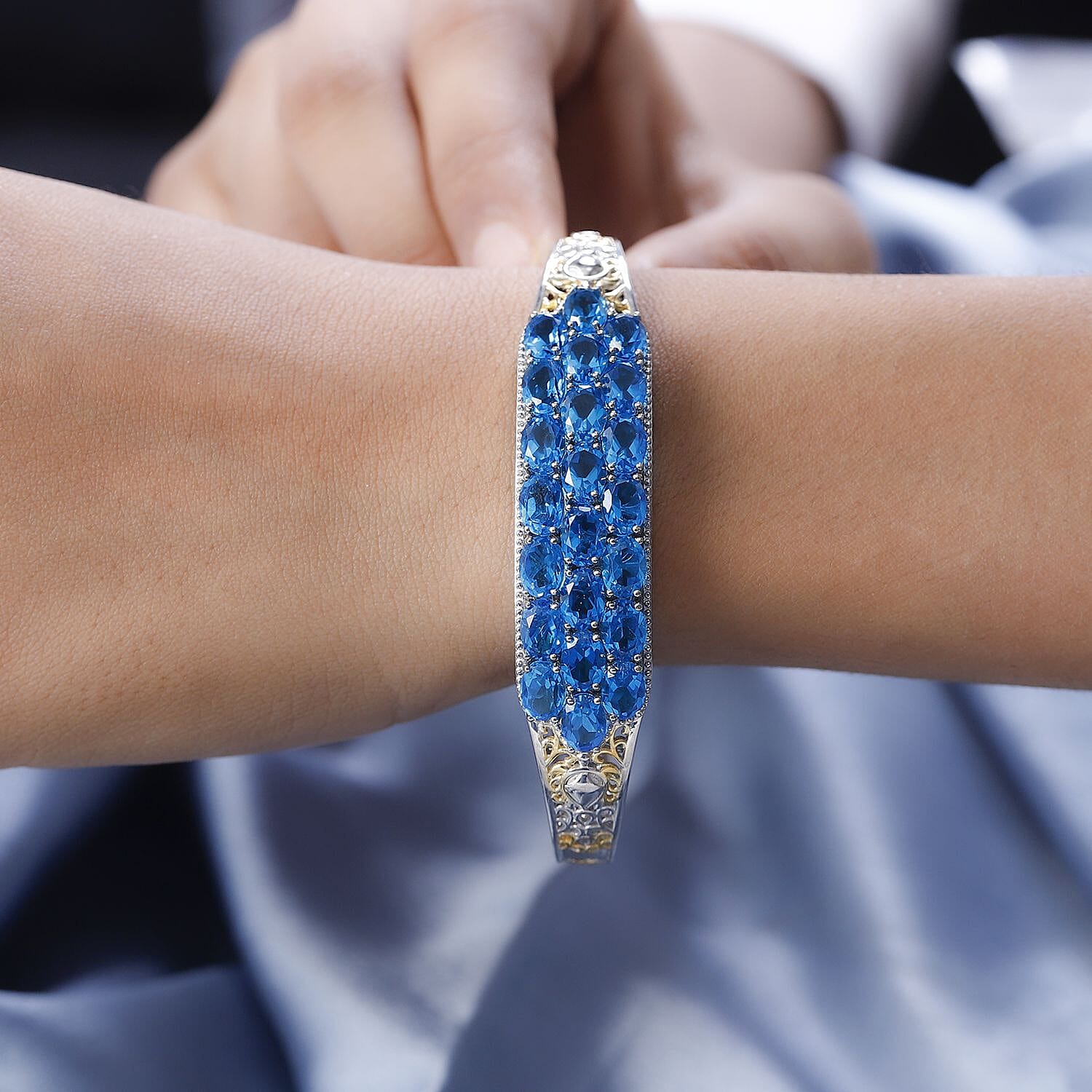 Karis Caribbean Quartz (Triplet) Bangle Bracelet in 18K YG Plated and Platinum Bond (6.50 In) 18.65 ctw