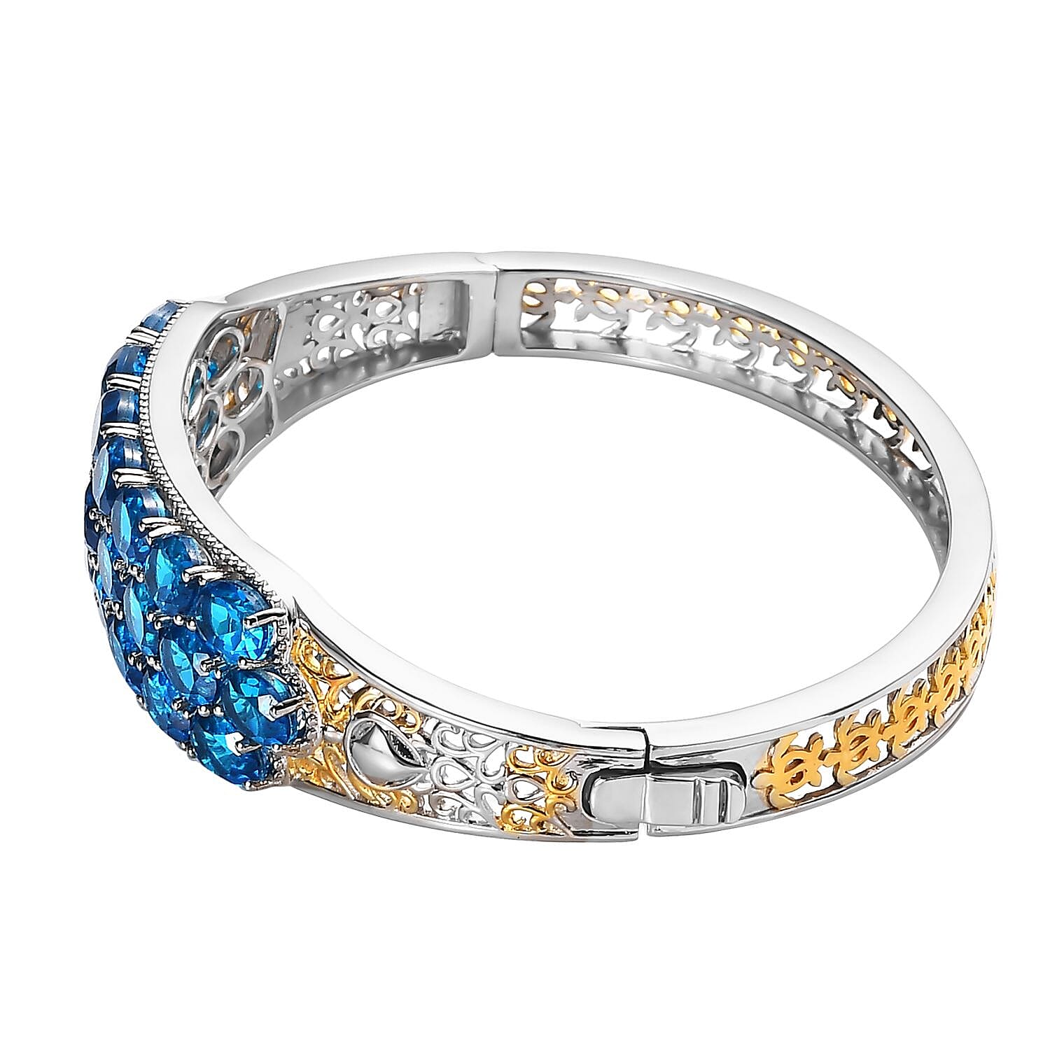 Karis Caribbean Quartz (Triplet) Bangle Bracelet in 18K YG Plated and Platinum Bond (6.50 In) 18.65 ctw