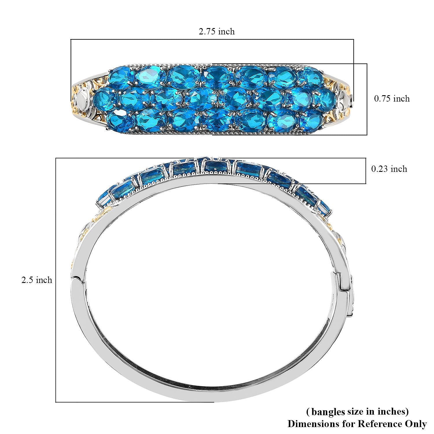 Karis Caribbean Quartz (Triplet) Bangle Bracelet in 18K YG Plated and Platinum Bond (6.50 In) 18.65 ctw