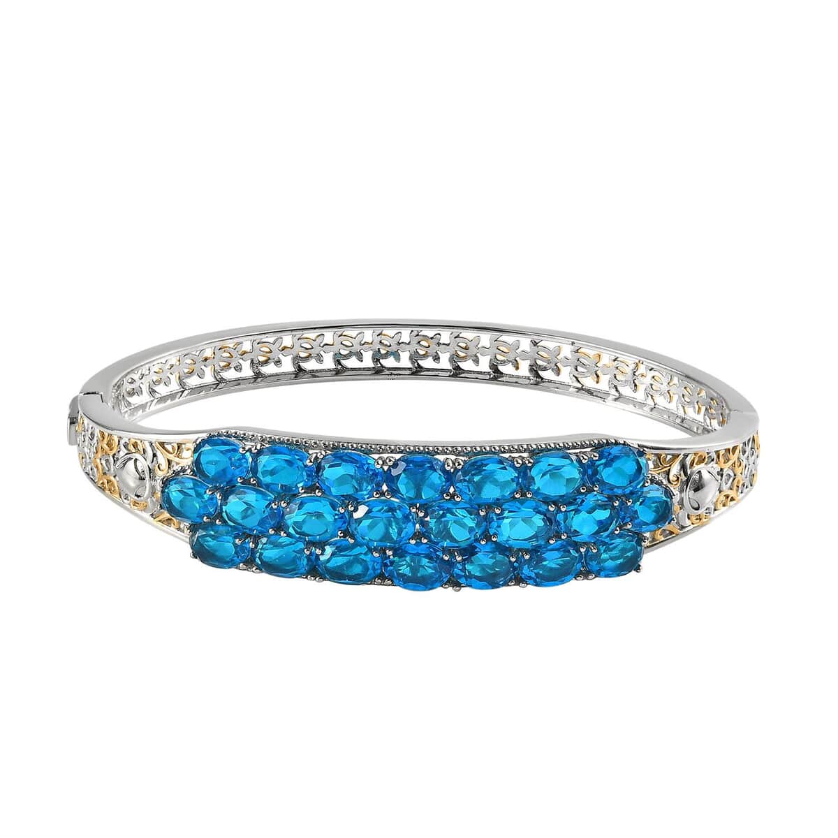 Karis Caribbean Quartz (Triplet) Bangle Bracelet in 18K YG Plated and Platinum Bond (7.25 In) 18.65 ctw image number 0