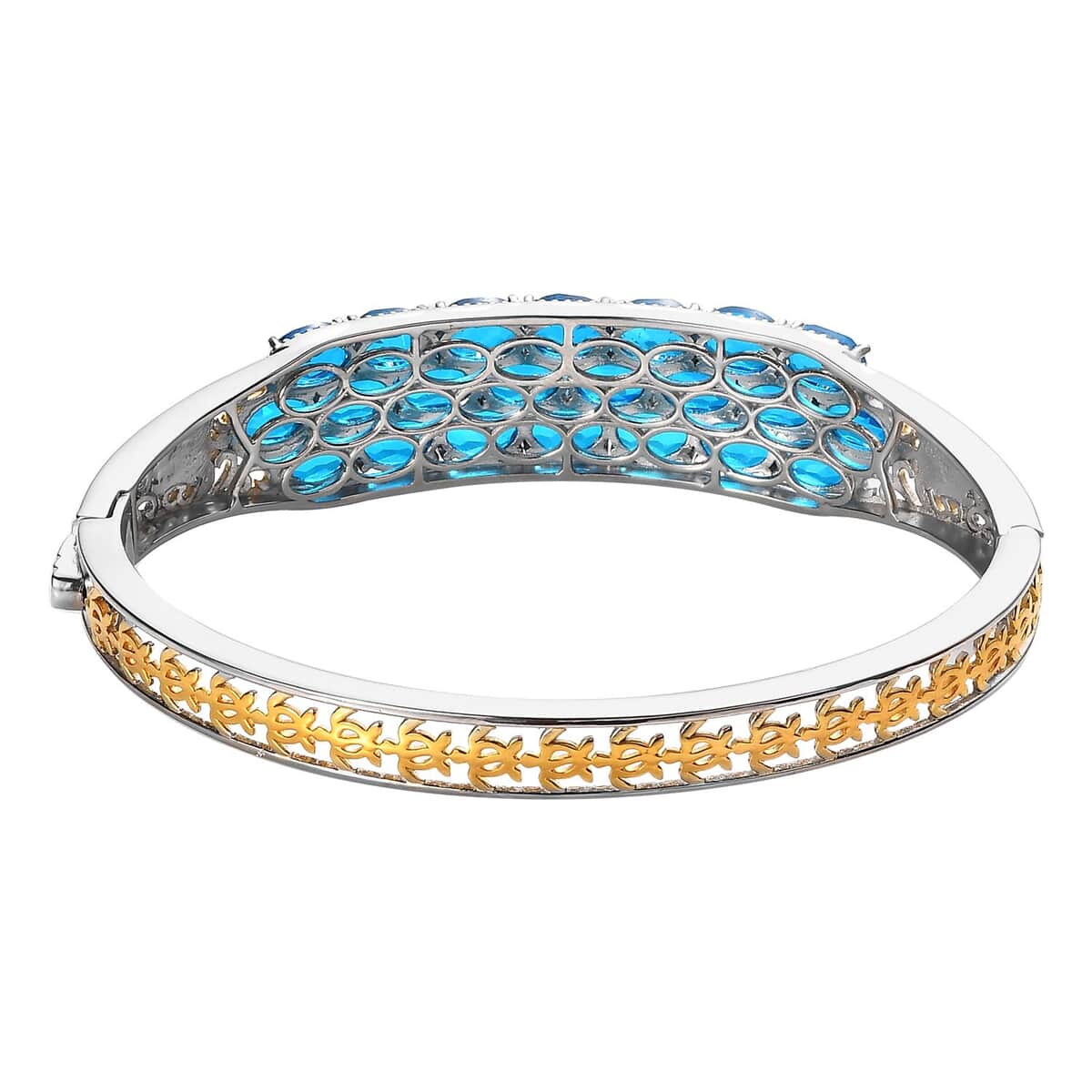 Karis Caribbean Quartz (Triplet) Bangle Bracelet in 18K YG Plated and Platinum Bond (7.25 In) 18.65 ctw image number 4